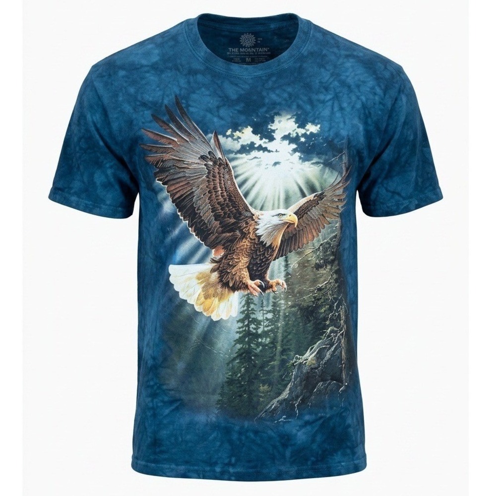 The Mountain Bald Eagle Forest Graphic T-Shirt Blue Tie Dye Mens XL Cotton